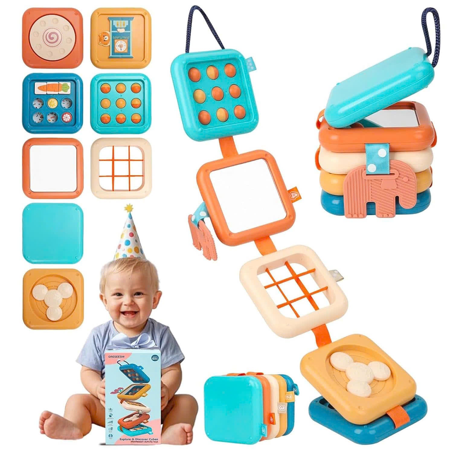 Montessori Sensory Busy Cube Toy with Fine Motor Skill Support, Foldable and Portable, Safe for Ages 1+