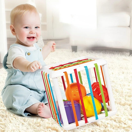Montessori Sensory Toy with Soft Rubber Blocks, Shape & Letter Recognition, Safe for Babies 1 Month+