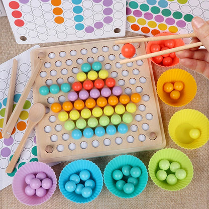 Montessori Wooden Bead Game with Color Recognition and Fine Motor Skills Training, Safe for Ages 3+