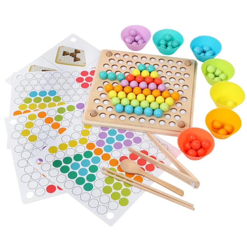 Montessori Wooden Bead Game with Color Recognition and Fine Motor Skills Training, Safe for Ages 3+
