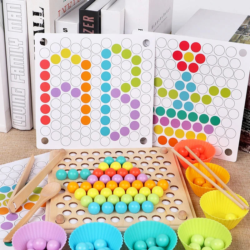 Montessori Wooden Bead Game with Color Recognition and Fine Motor Skills Training, Safe for Ages 3+