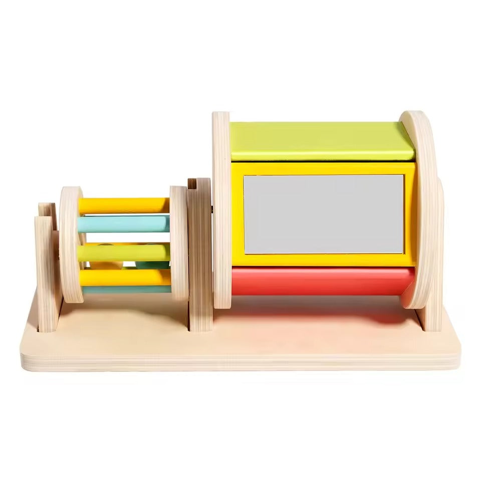 Montessori Wooden Rolling Drum Toy with Acrylic Mirror, Calming Sound, Safe for Ages 3+