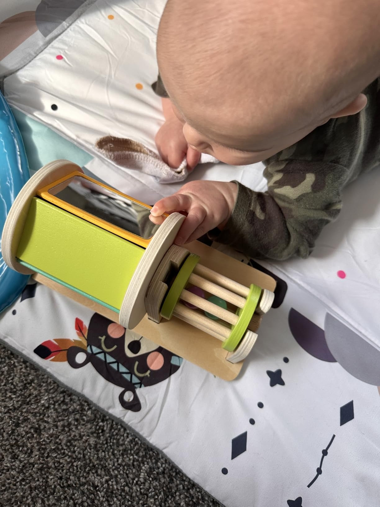 Montessori Wooden Rolling Drum Toy with Acrylic Mirror, Calming Sound, Safe for Ages 3+