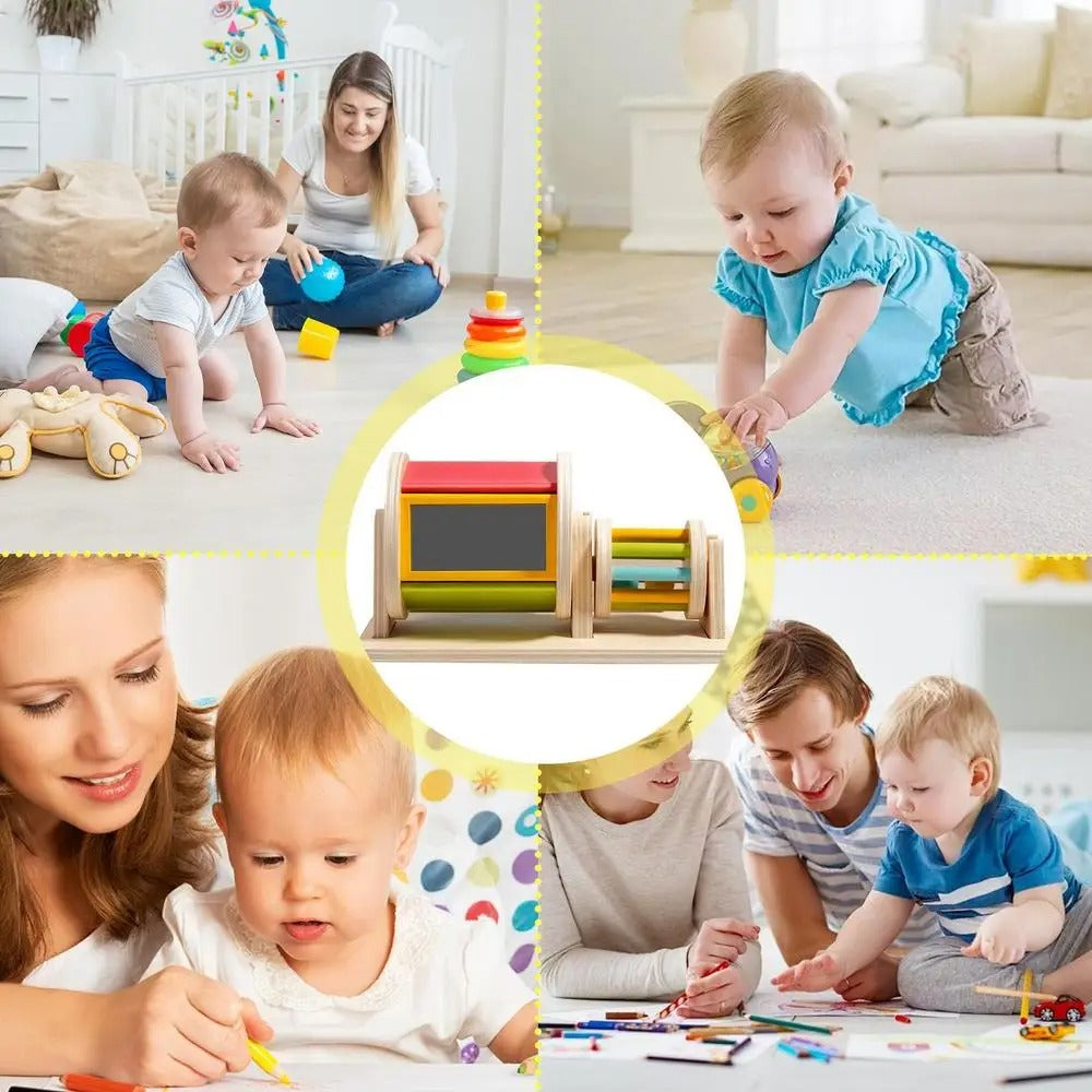 Montessori Wooden Rolling Drum Toy with Acrylic Mirror, Calming Sound, Safe for Ages 3+