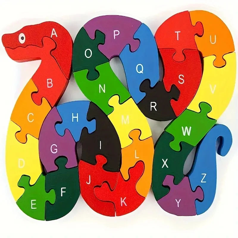 Montessori Wooden Snake Puzzle, Alphabet A–Z and Numbers 1–26 Learning Toy, Safe for Kids Ages 3+