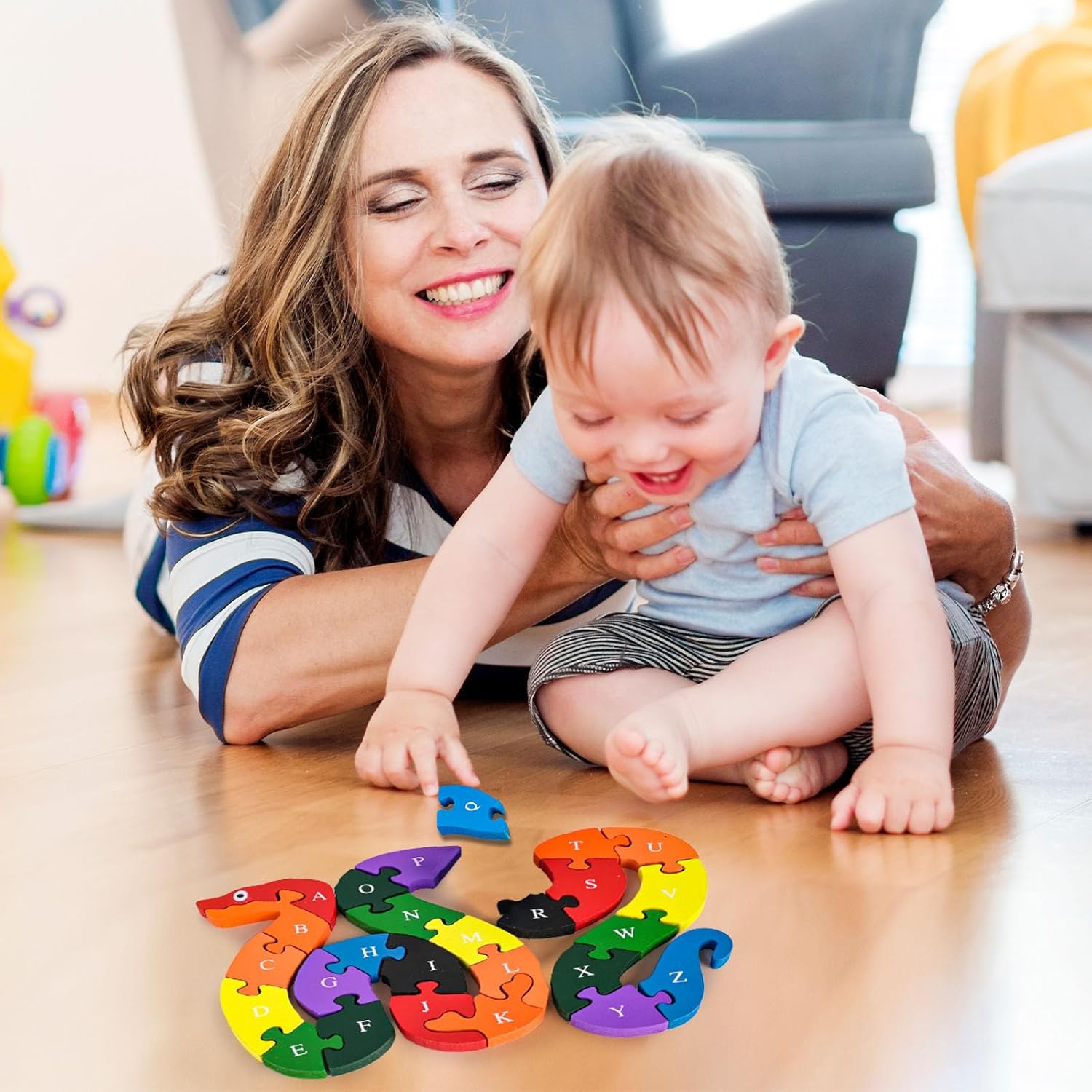 Montessori Wooden Snake Puzzle, Alphabet A–Z and Numbers 1–26 Learning Toy, Safe for Kids Ages 3+