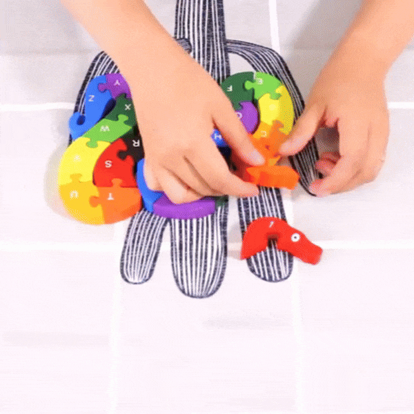 Montessori Wooden Snake Puzzle, Alphabet A–Z and Numbers 1–26 Learning Toy, Safe for Kids Ages 3+