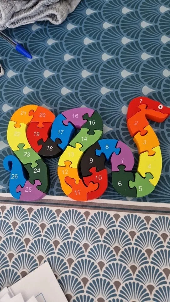Montessori Wooden Snake Puzzle, Alphabet A–Z and Numbers 1–26 Learning Toy, Safe for Kids Ages 3+