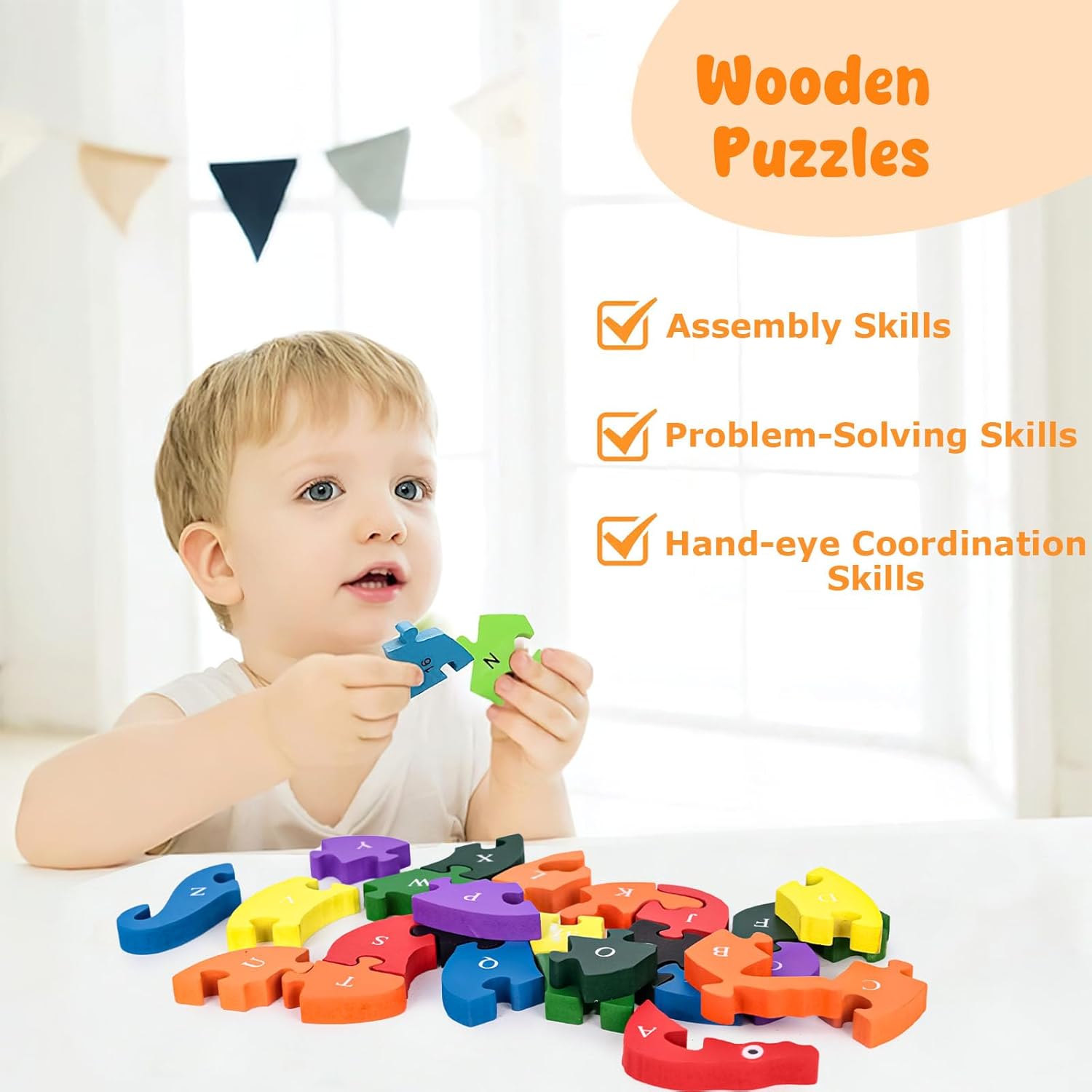 Montessori Wooden Snake Puzzle, Alphabet A–Z and Numbers 1–26 Learning Toy, Safe for Kids Ages 3+