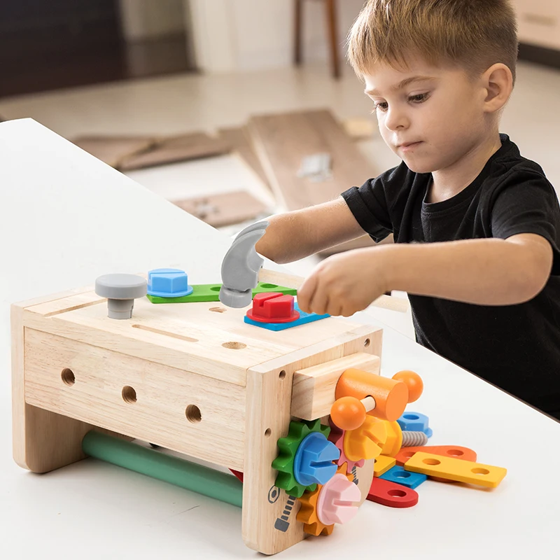 Montessori Wooden Tool Bench Toy Set, Construction Role Play Game, Safe for Ages 3+