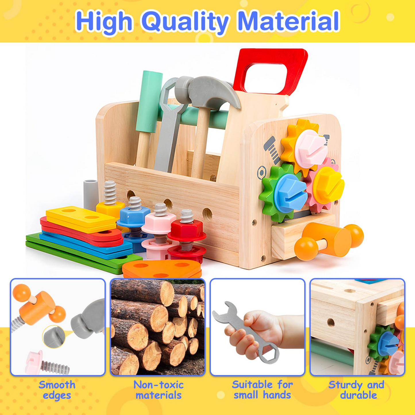 Montessori Wooden Tool Bench Toy Set, Construction Role Play Game, Safe for Ages 3+