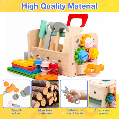 Montessori Wooden Tool Bench Toy Set, Construction Role Play Game, Safe for Ages 3+