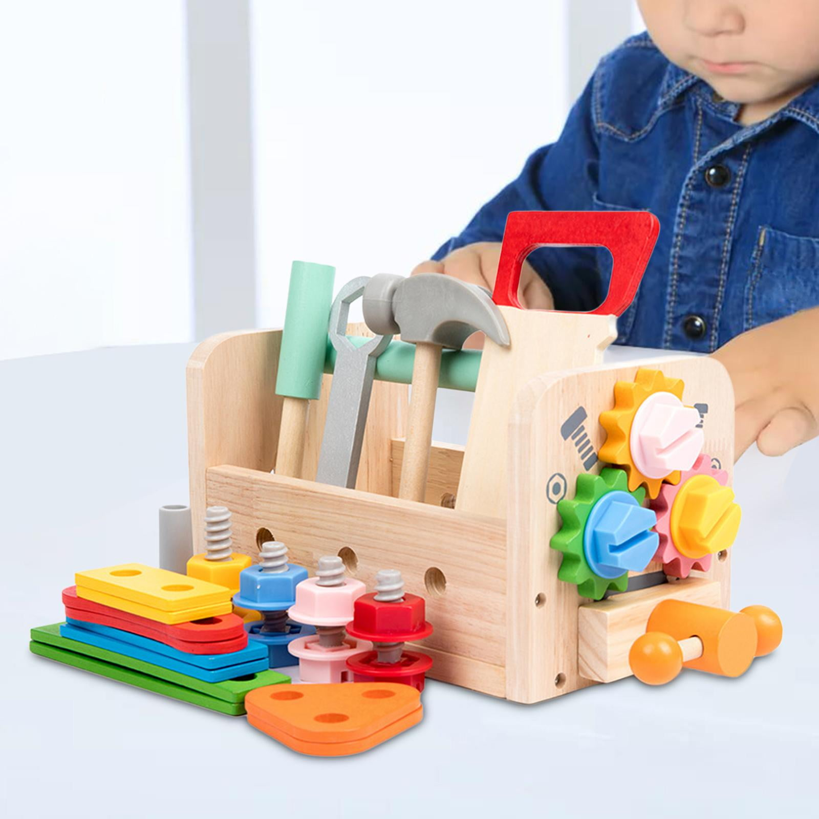 Montessori Wooden Tool Bench Toy Set, Construction Role Play Game, Safe for Ages 3+