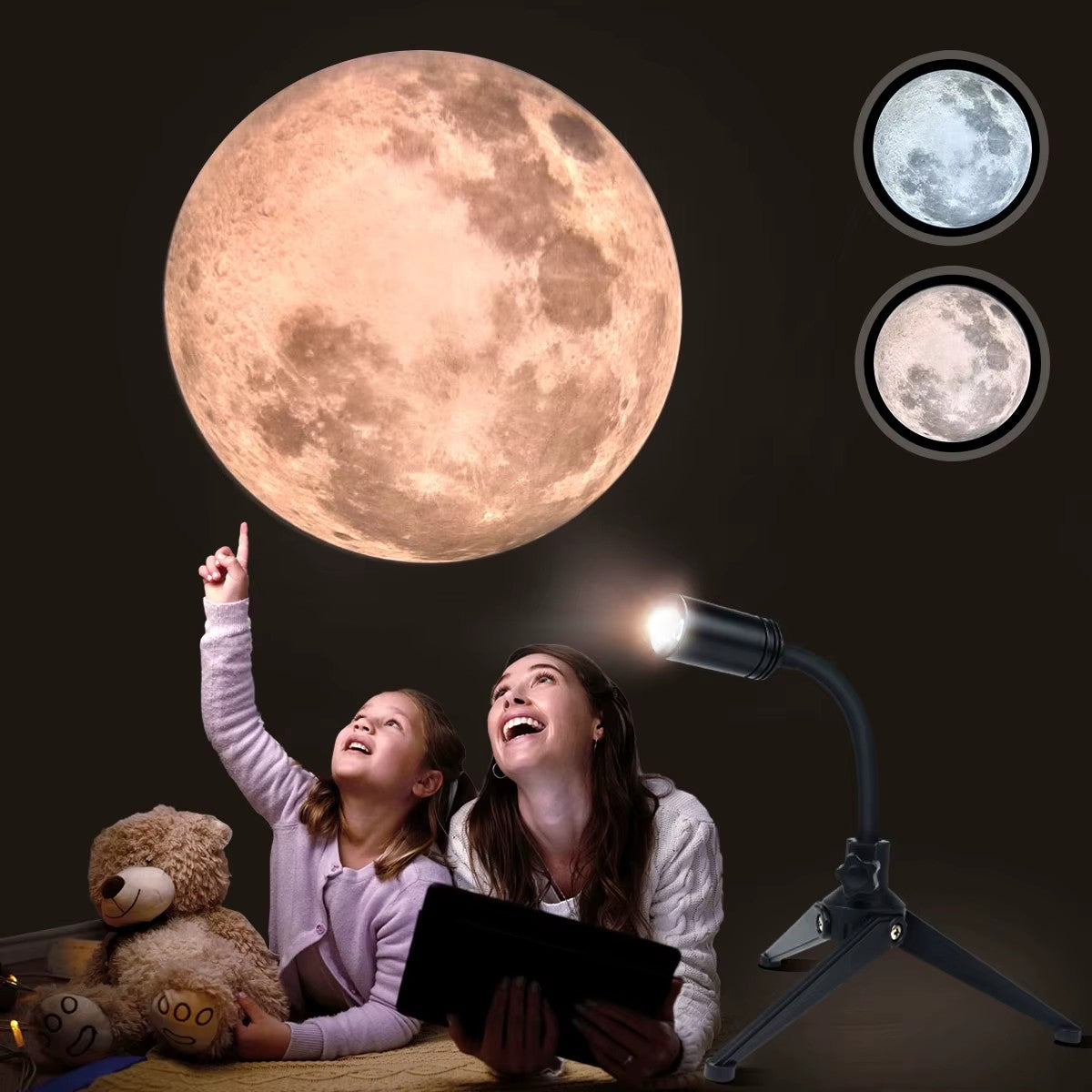 Moon Projection Lamp USB, 3 Colors, Non-Fade, Adjustable Brightness, Creates Ambient Decor.