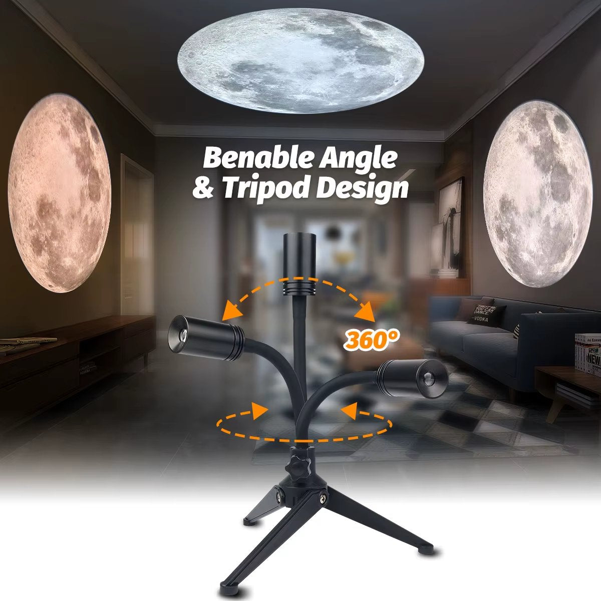 Moon Projection Lamp USB, 3 Colors, Non-Fade, Adjustable Brightness, Creates Ambient Decor.