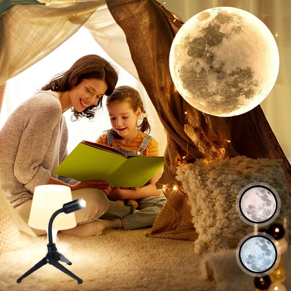 Moon Projection Lamp USB, 3 Colors, Non-Fade, Adjustable Brightness, Creates Ambient Decor.