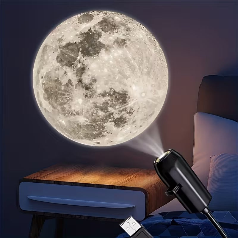 Moon Projection Lamp USB, 3 Colors, Non-Fade, Adjustable Brightness, Creates Ambient Decor.