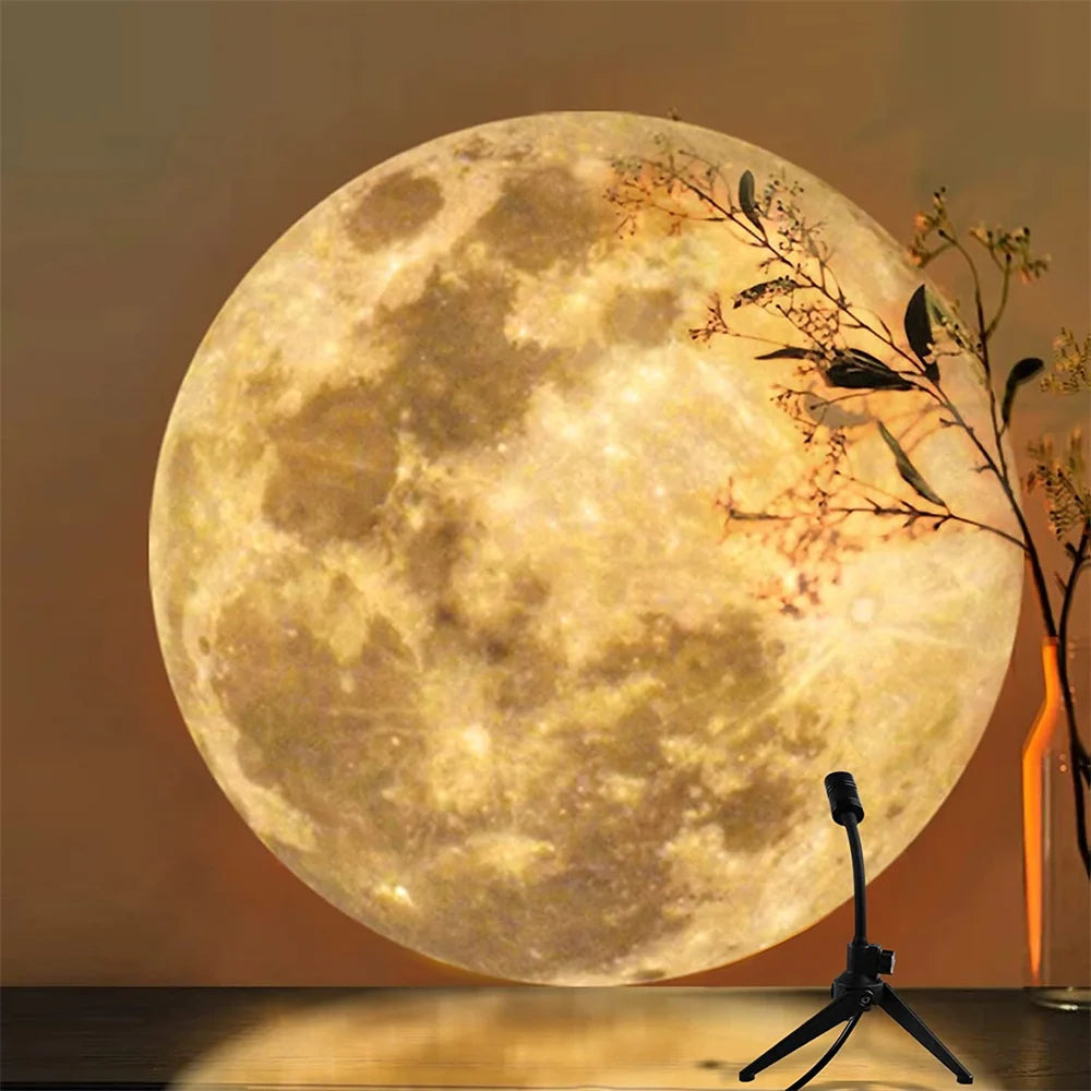 Moon Projection Lamp USB, 3 Colors, Non-Fade, Adjustable Brightness, Creates Ambient Decor.
