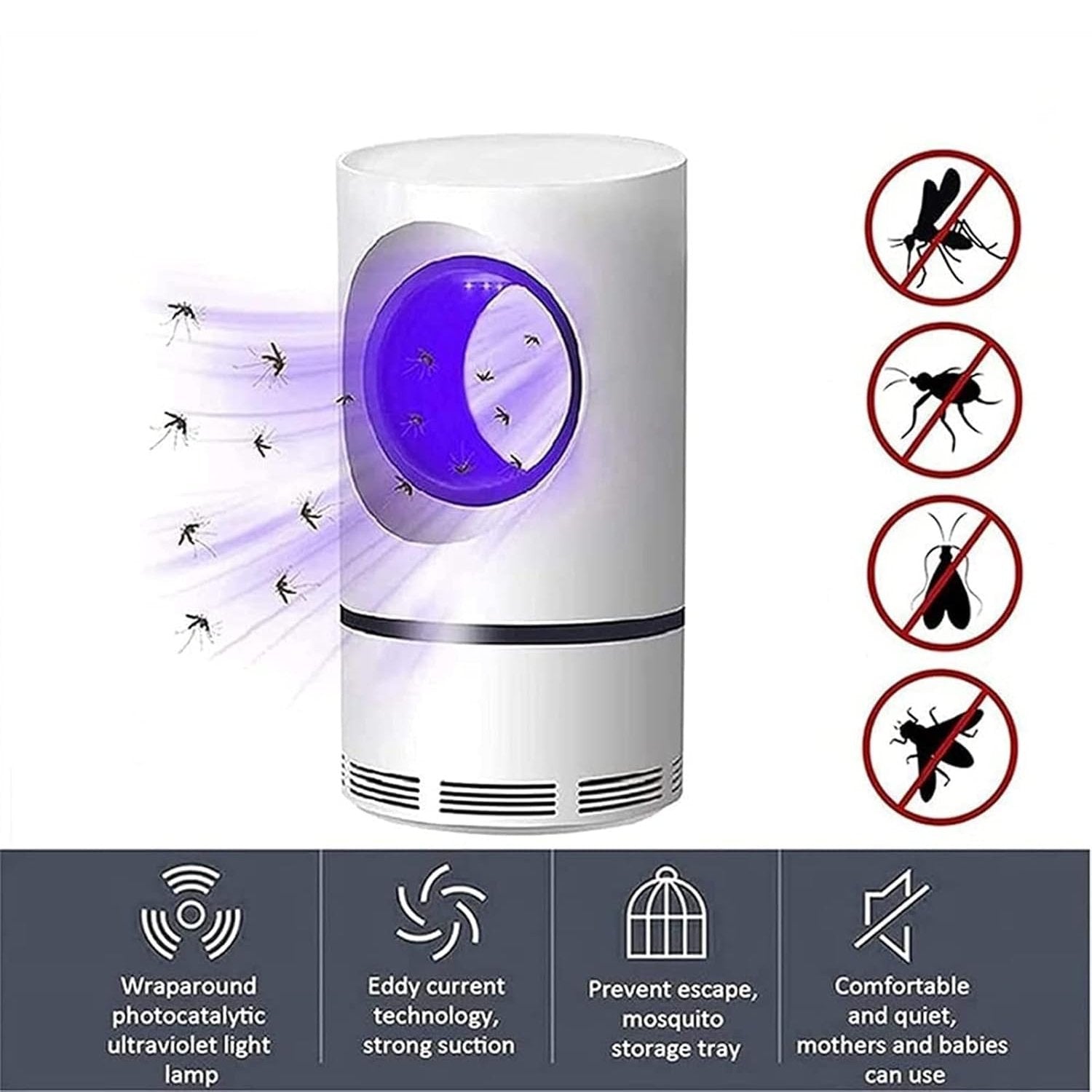Mosquito and Flying Pest Trap with Heat & Breath Simulation, 360° 15m Coverage, USB-Powered 5W