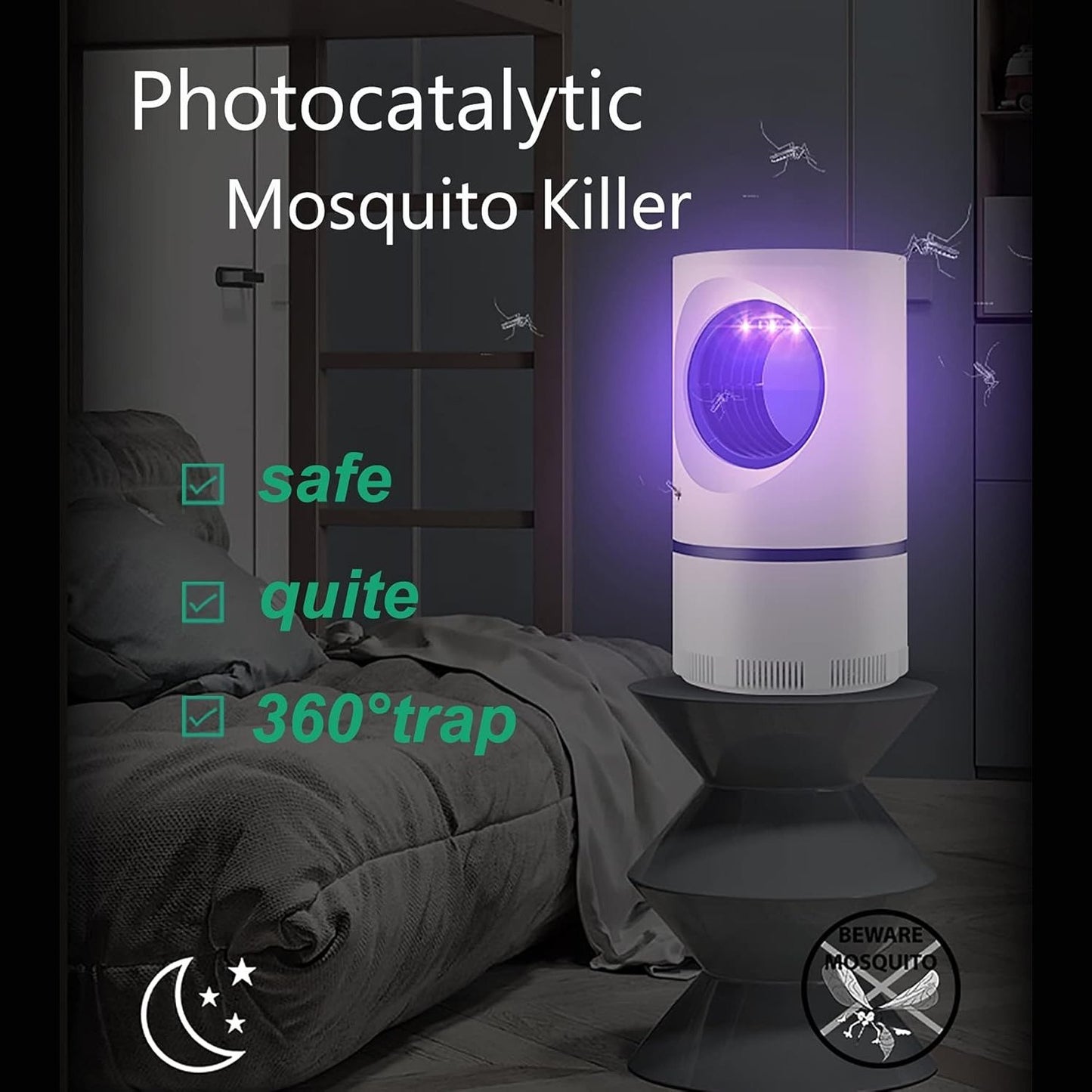 Mosquito and Flying Pest Trap with Heat & Breath Simulation, 360° 15m Coverage, USB-Powered 5W