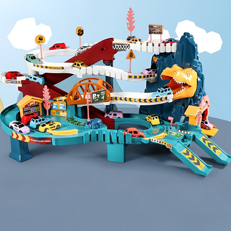 Multi-Level Dinosaur Race Track Adventure, Toy Car Ramp Track Set, Safe for Ages 3+
