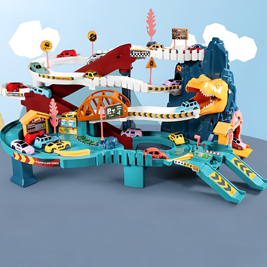Multi-Level Dinosaur Race Track Adventure, Toy Car Ramp Track Set, Safe for Ages 3+