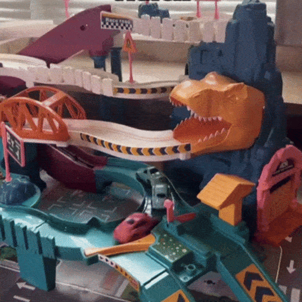 Multi-Level Dinosaur Race Track Adventure, Toy Car Ramp Track Set, Safe for Ages 3+