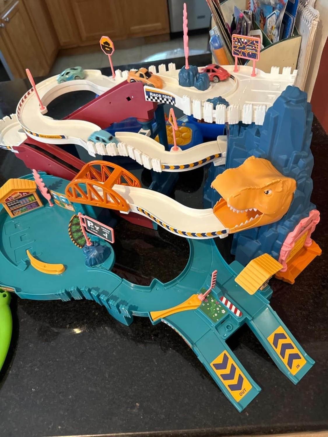 Multi-Level Dinosaur Race Track Adventure, Toy Car Ramp Track Set, Safe for Ages 3+