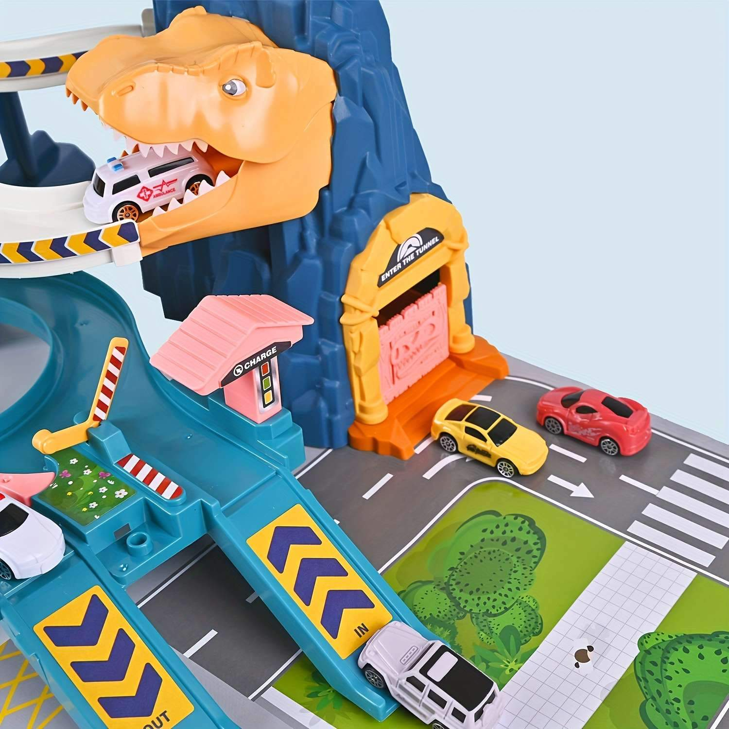 Multi-Level Dinosaur Race Track Adventure, Toy Car Ramp Track Set, Safe for Ages 3+