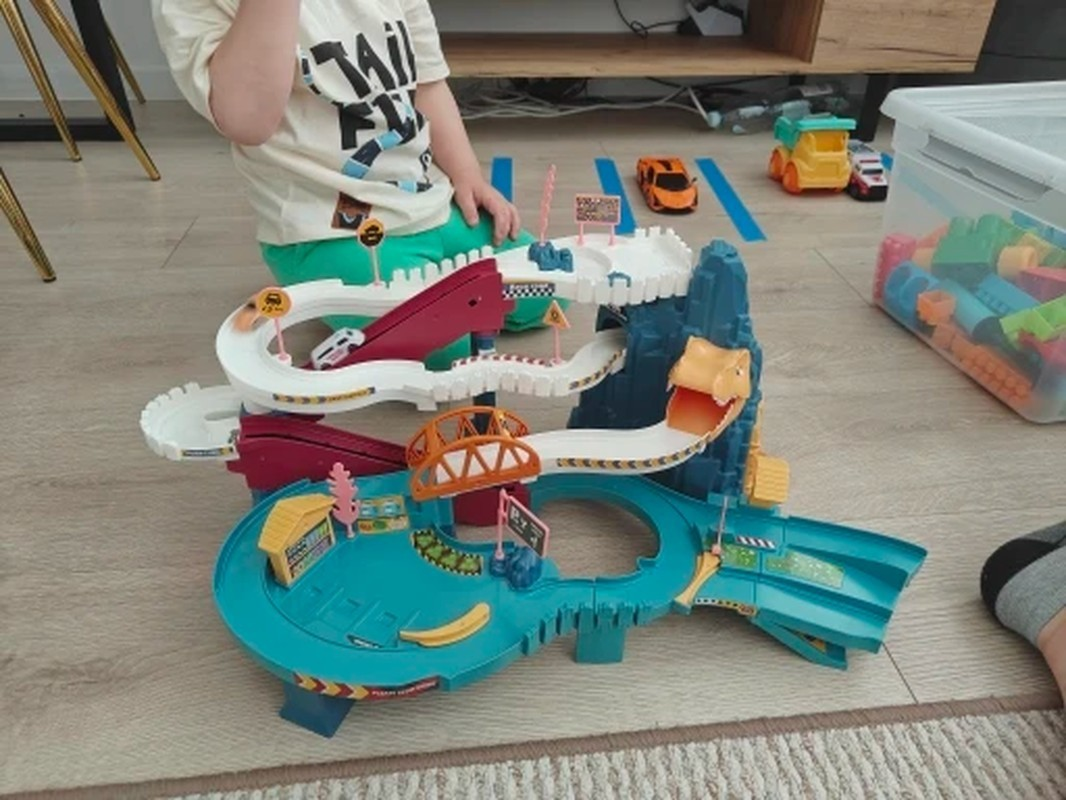 Multi-Level Dinosaur Race Track Adventure, Toy Car Ramp Track Set, Safe for Ages 3+