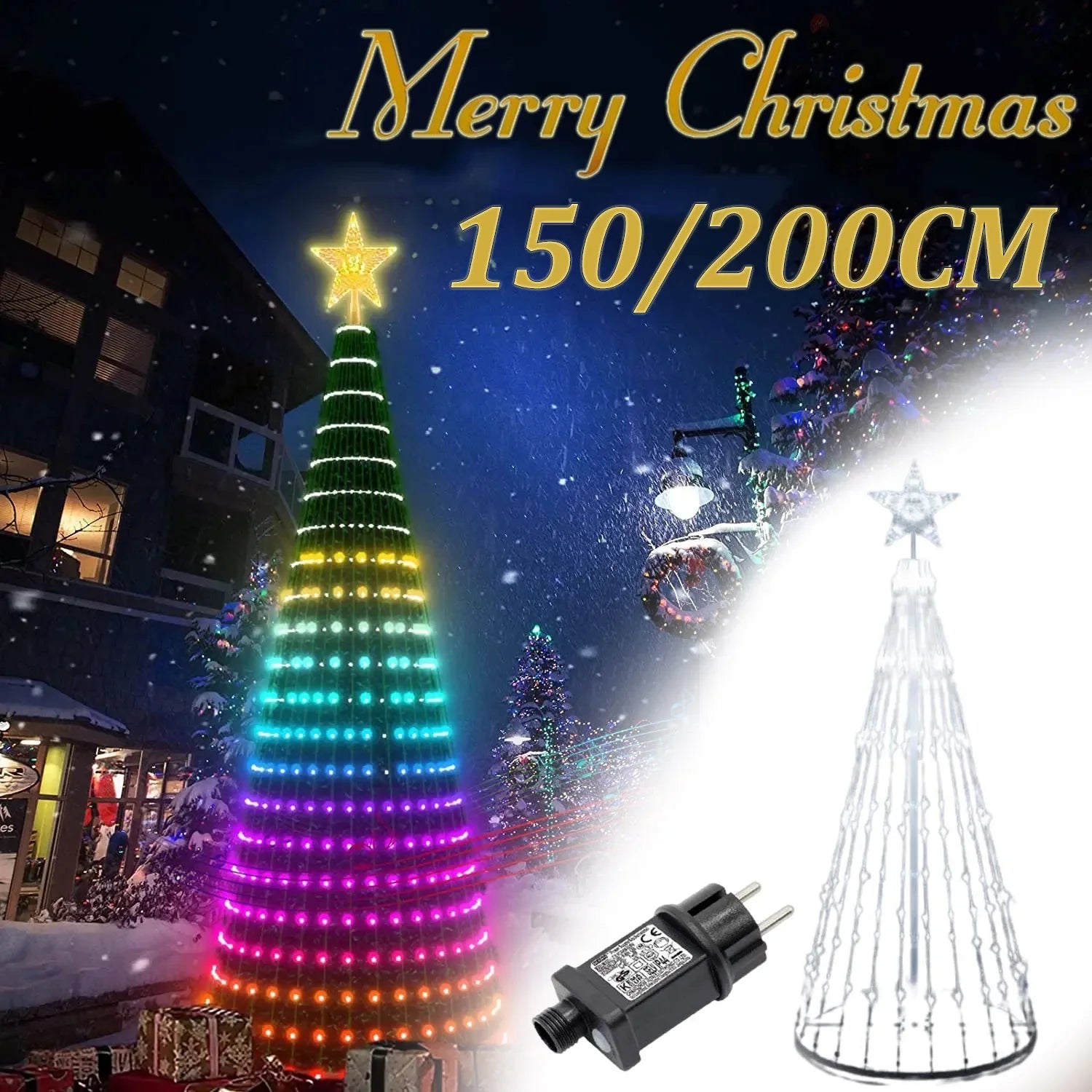 Multicolor LED Animated Outdoor Christmas Tree Lightshow with IP44 Waterproof,  Vibrant Multicolor Lighting
