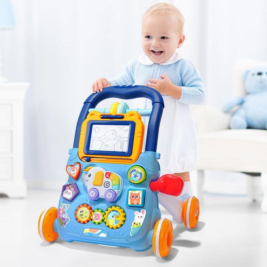 Multifunctional Push Walker Toy with Sound, Lights, Drawing Board, and Activity Panel, Safe for Ages 1+