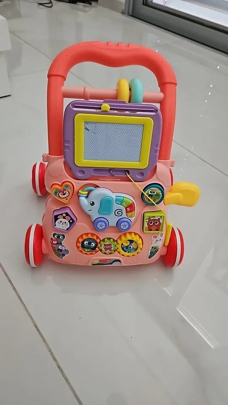 Multifunctional Push Walker Toy with Sound, Lights, Drawing Board, and Activity Panel, Safe for Ages 1+