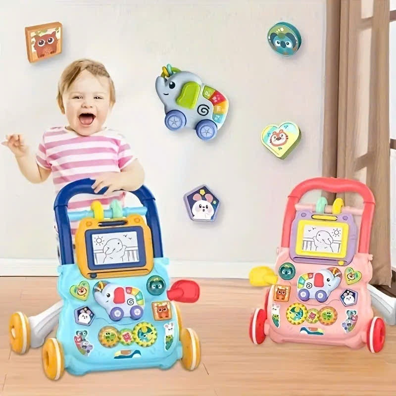 Multifunctional Push Walker Toy with Sound, Lights, Drawing Board, and Activity Panel, Safe for Ages 1+