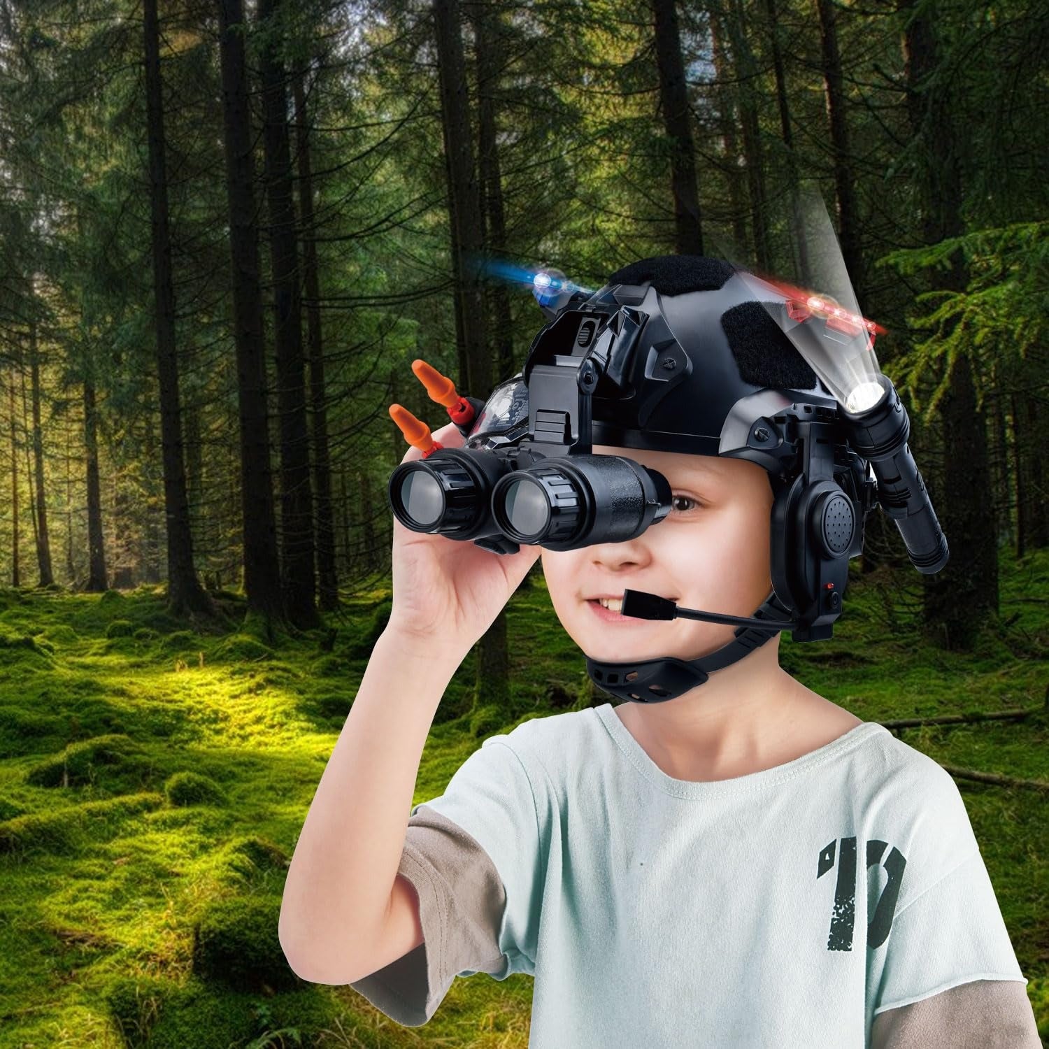 Multifunctional Tactical Helmet Children's Model Outdoor Set with Binoculars, Flashlight, High-Definition Telescope