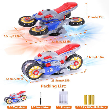 Music Distortion Motorcycle with 4-wheel spinning mode, 360° rotation, and safe for kids ages 3+