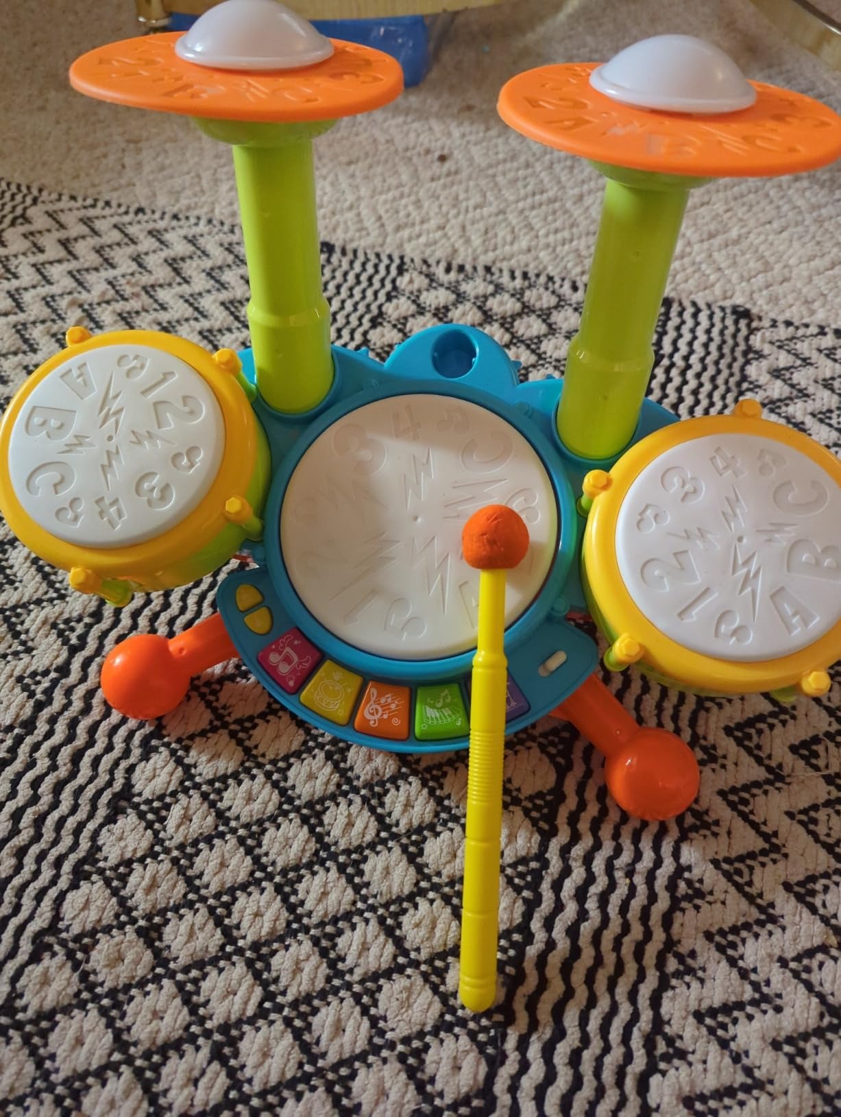 Musical Drum Set Toy with Flashing Lights & Microphone, 5 Fun Music Modes, Safe for Ages 1+