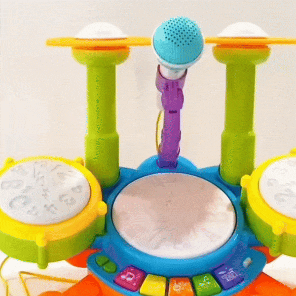 Musical Drum Set Toy with Flashing Lights & Microphone, 5 Fun Music Modes, Safe for Ages 1+