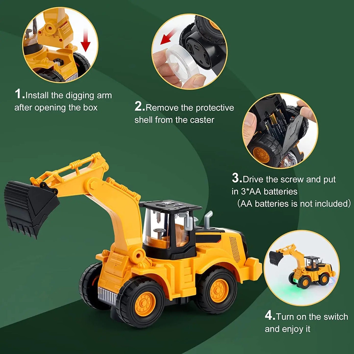 Musical Excavator with Lights & Motion, Automatic Driving, Bump and Go Function, Safe for Ages 2+