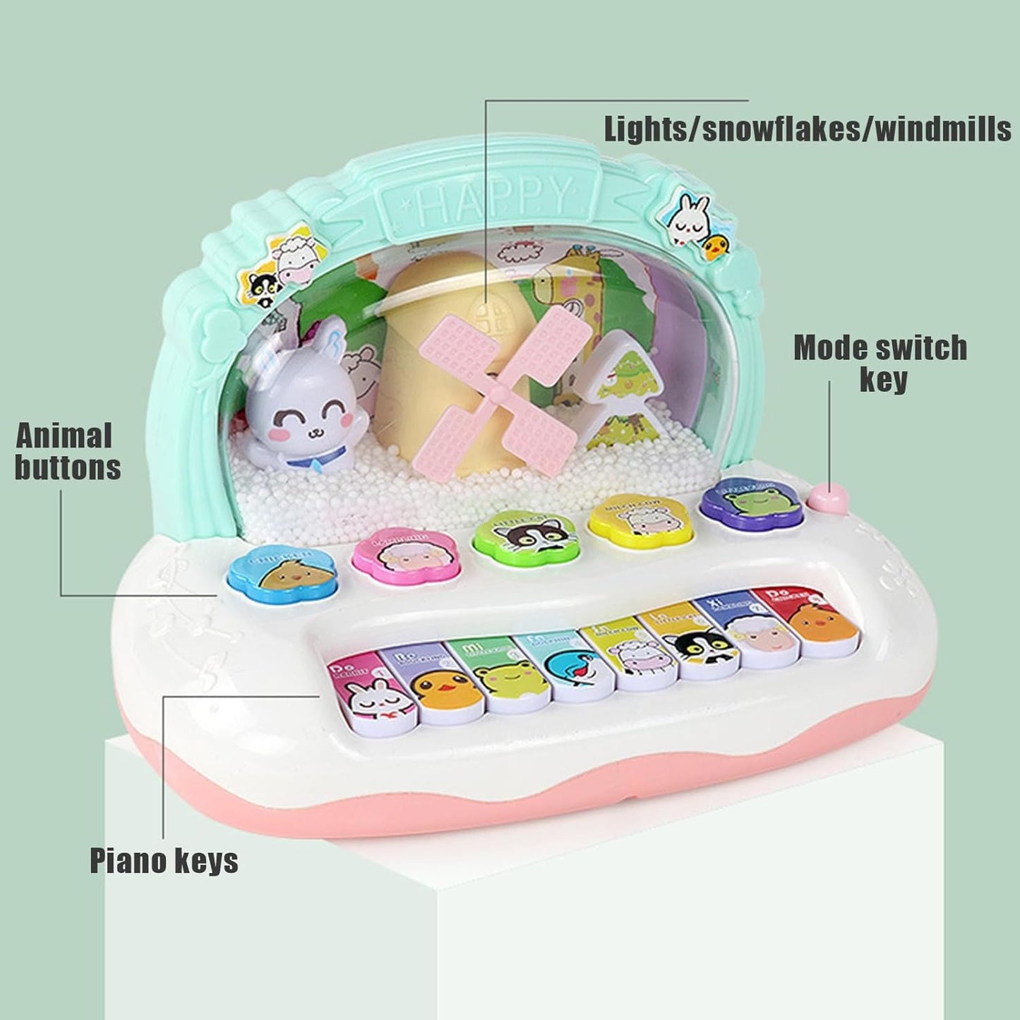 Musical Instrument Toys with Animal Sounds, LED Lights, Whack-a-Mole Game & Snowflake Design, Safe for Ages 1+