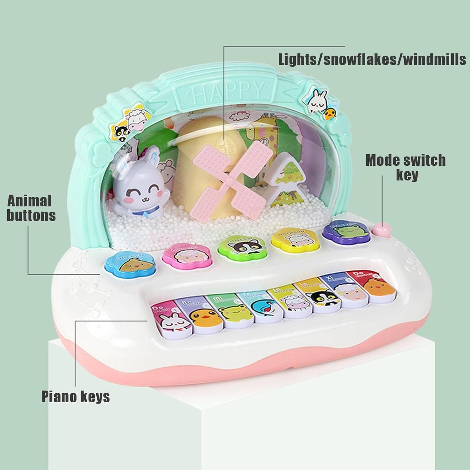 Musical Instrument Toys with Animal Sounds, LED Lights, Whack-a-Mole Game & Snowflake Design, Safe for Ages 1+
