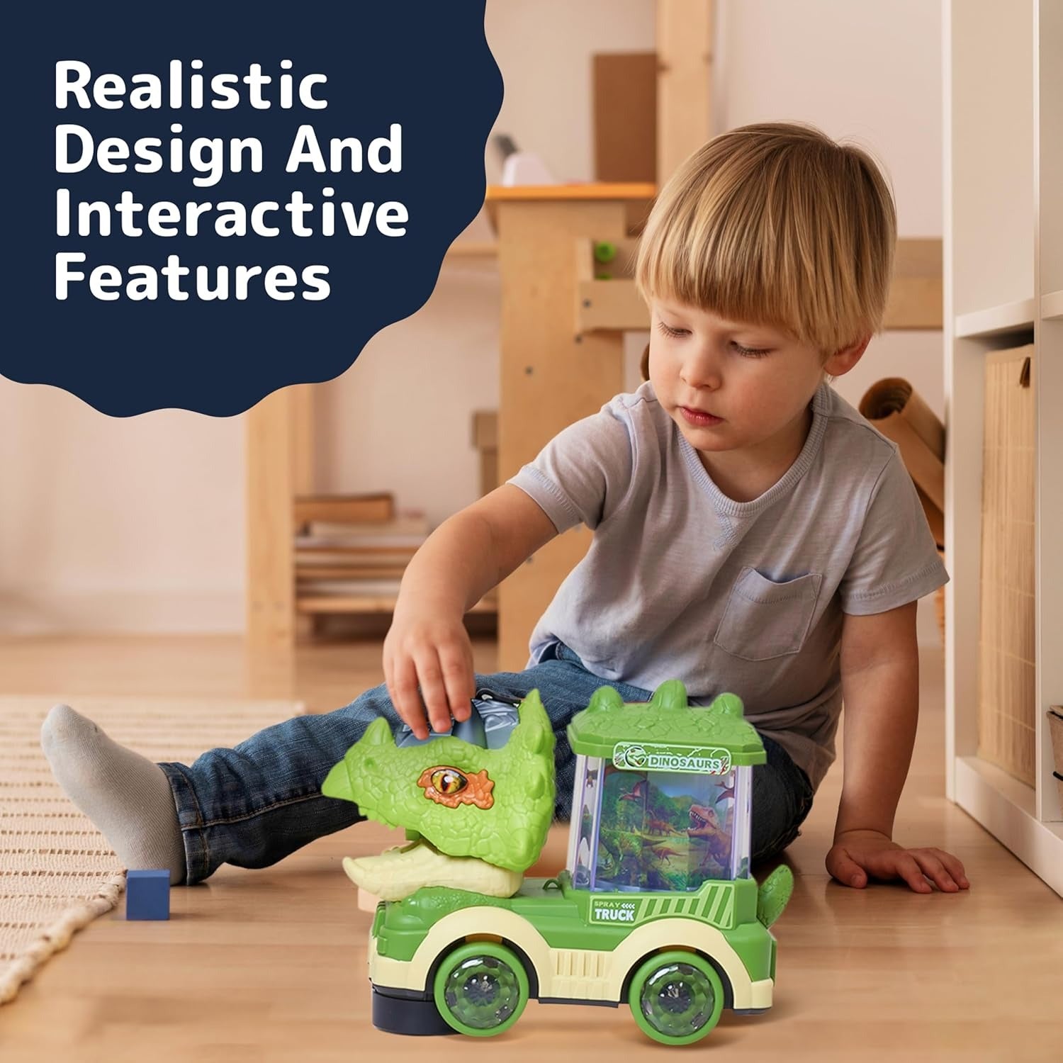 Musical Light-up Dinosaur Toy with Spray Mist, LED Colorful Lights, Obstacle Avoidance, Safe for Ages 3+