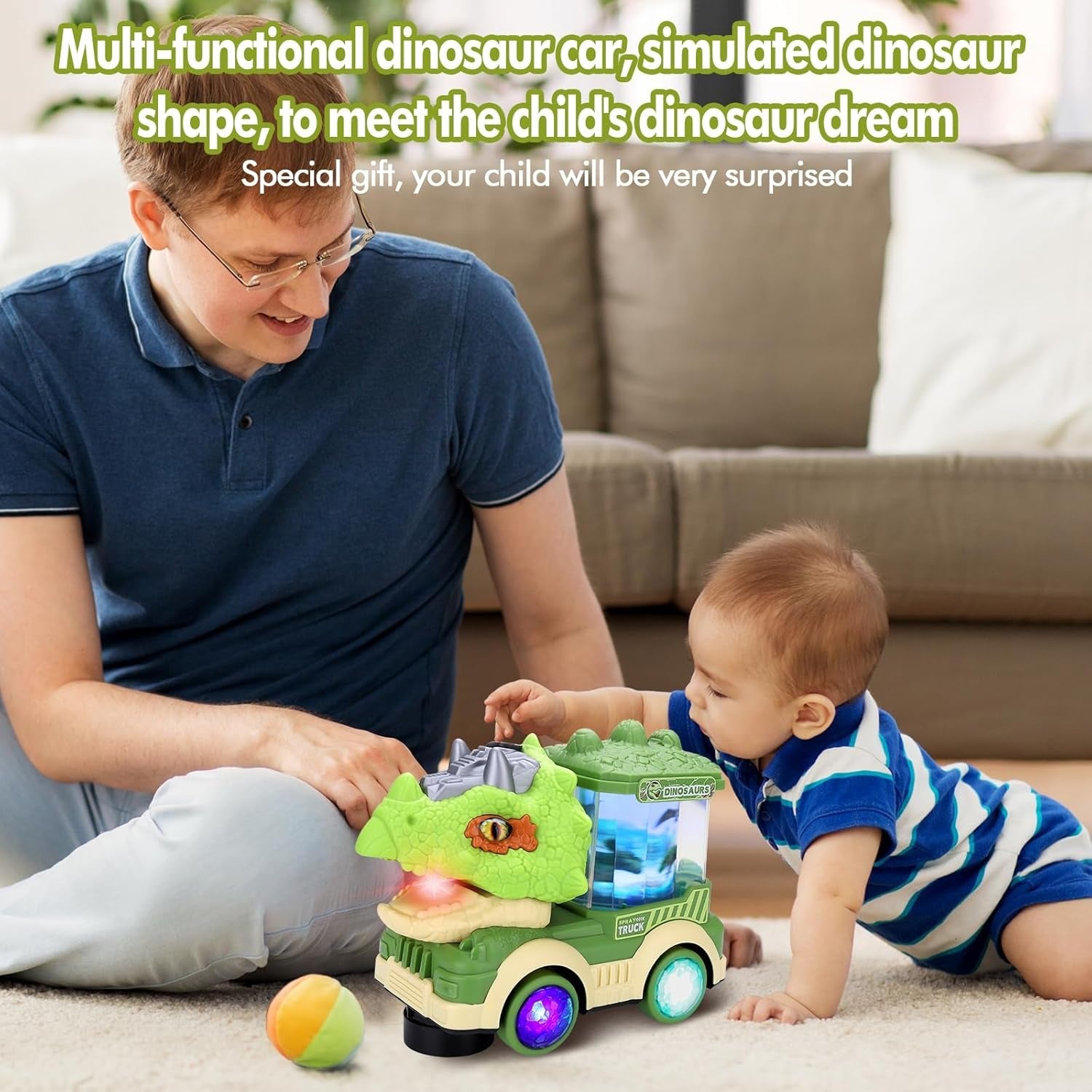 Musical Light-up Dinosaur Toy with Spray Mist, LED Colorful Lights, Obstacle Avoidance, Safe for Ages 3+