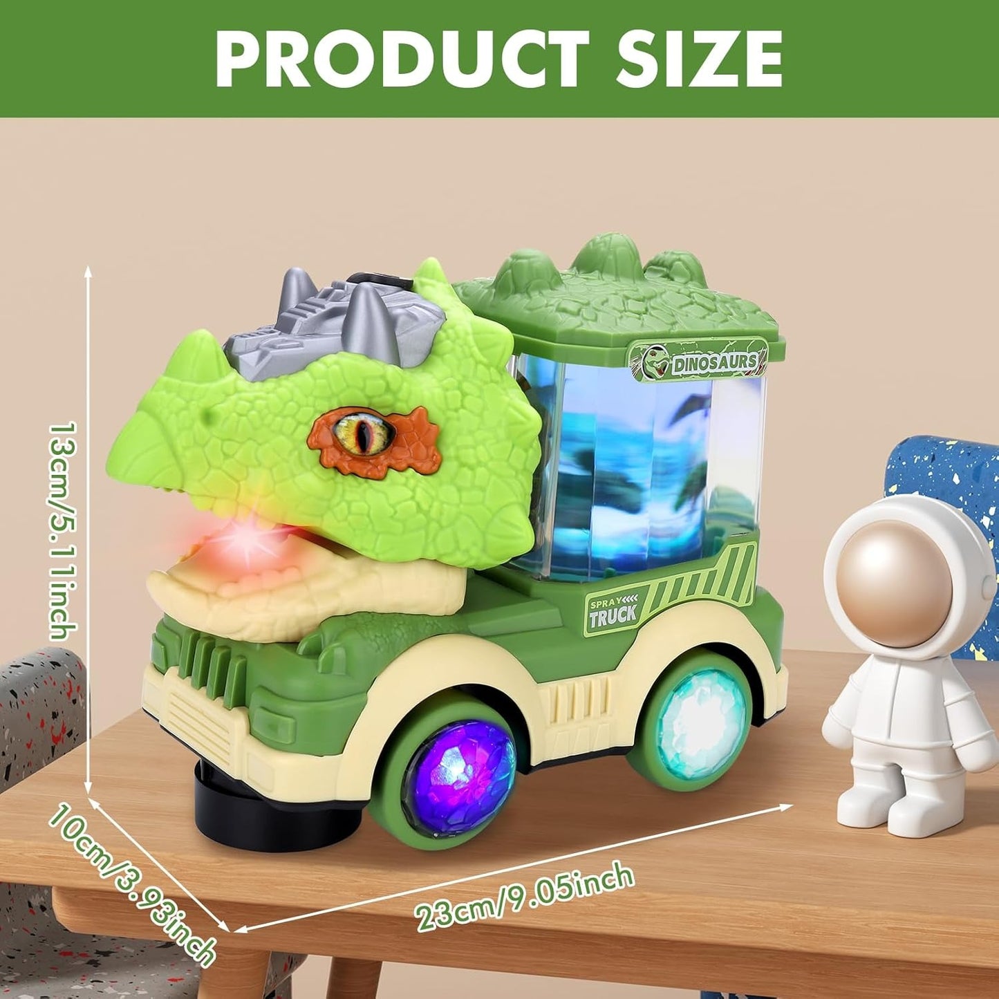Musical Light-up Dinosaur Toy with Spray Mist, LED Colorful Lights, Obstacle Avoidance, Safe for Ages 3+