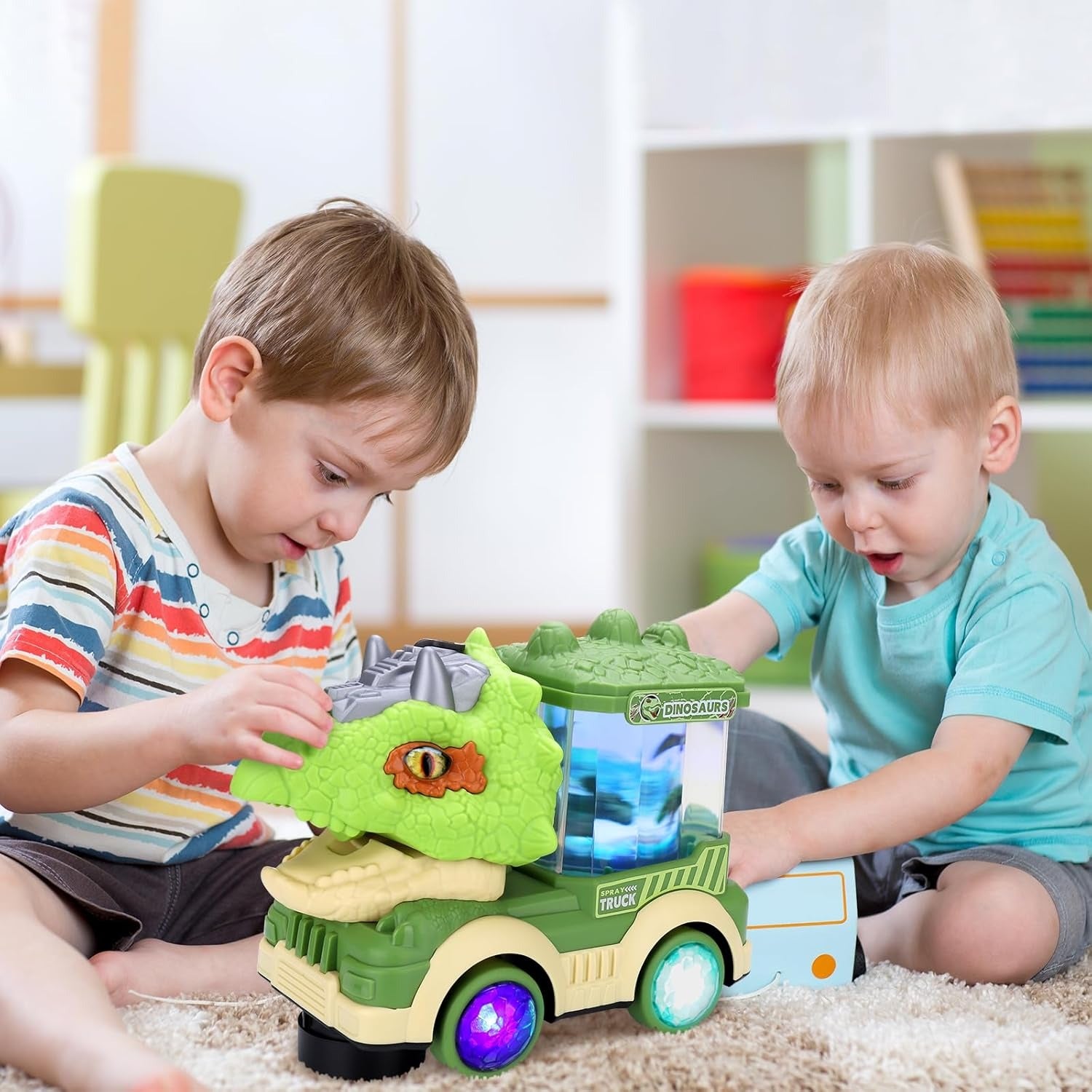 Musical Light-up Dinosaur Toy with Spray Mist, LED Colorful Lights, Obstacle Avoidance, Safe for Ages 3+