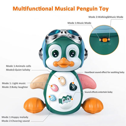 Musical Penguin Toy with Multiple Play Modes to Develop Crawling for Babies 3+ Months