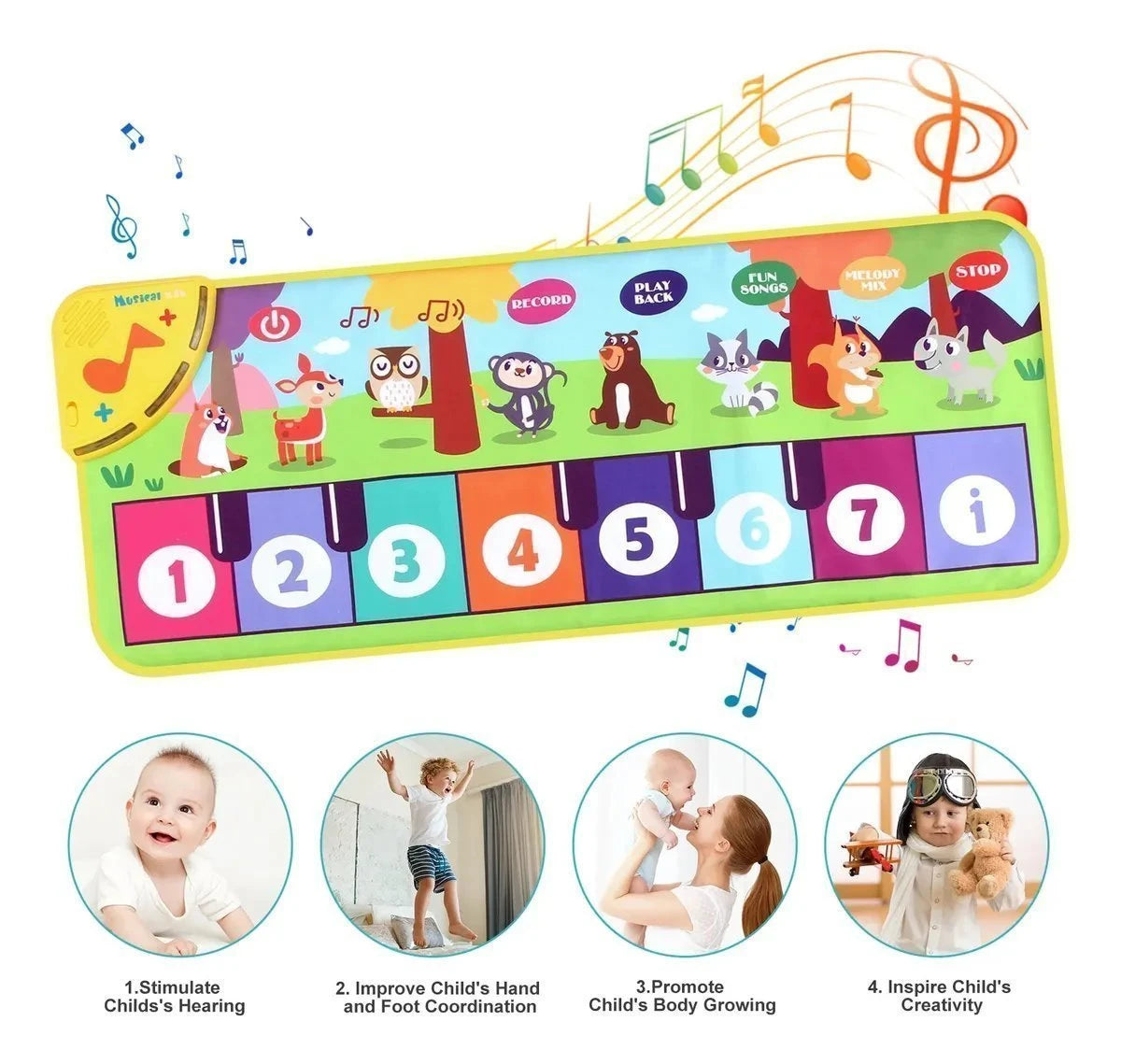 Musical Piano Mat Toy with Non-Slip Surface, Lively Melodies, Supports Cognitive Development, Safe for Ages 3+