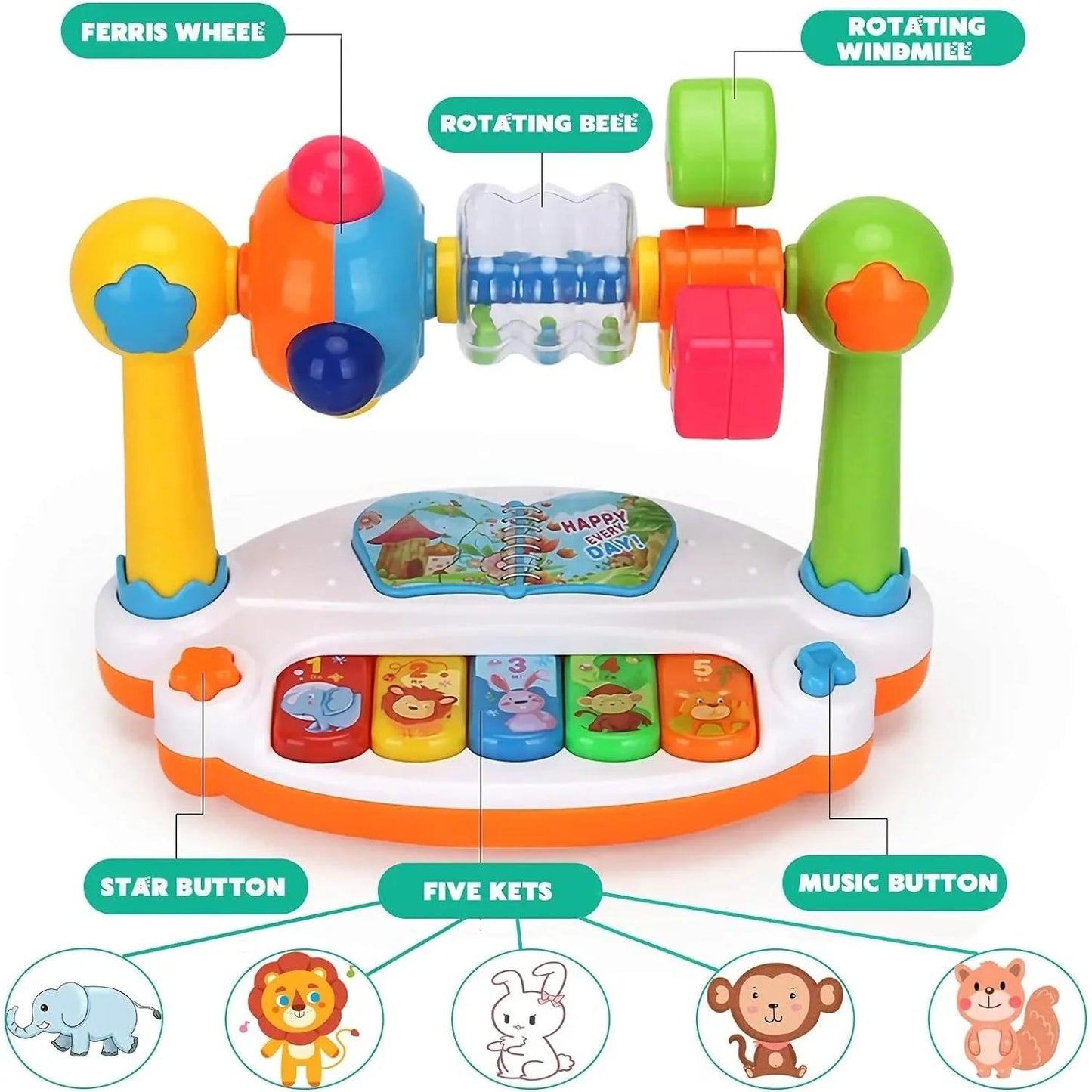 Musical Piano Toy for Kids With Colorful Lights, Rotating Motion, 4 Music Modes, Safe for Ages 3+