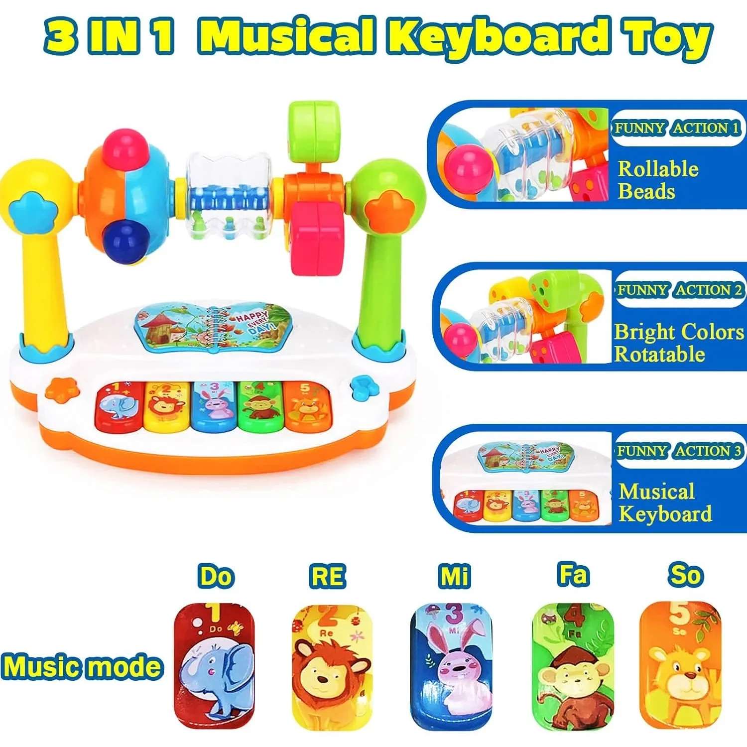 Musical Piano Toy for Kids With Colorful Lights, Rotating Motion, 4 Music Modes, Safe for Ages 3+