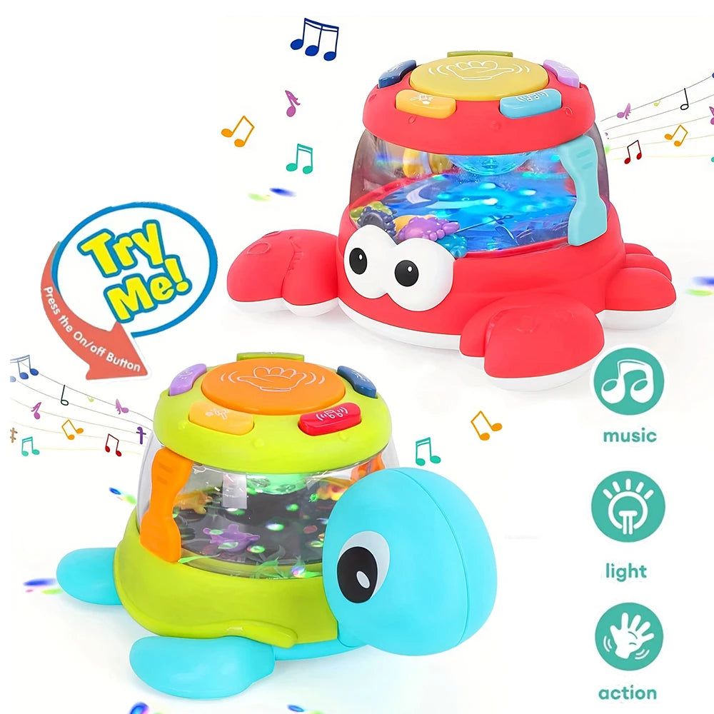 Musical Turtle Crab Toy with Colorful Lights, Rattling Mini Animals, Safe for Ages 18+ Months